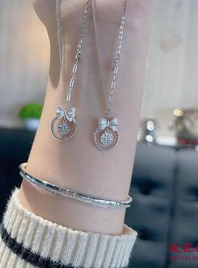 蝴蝶结福字纯银项链女轻奢高级感