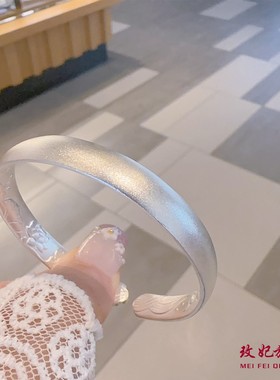 磨砂莲花开口纯银手镯女时尚轻奢