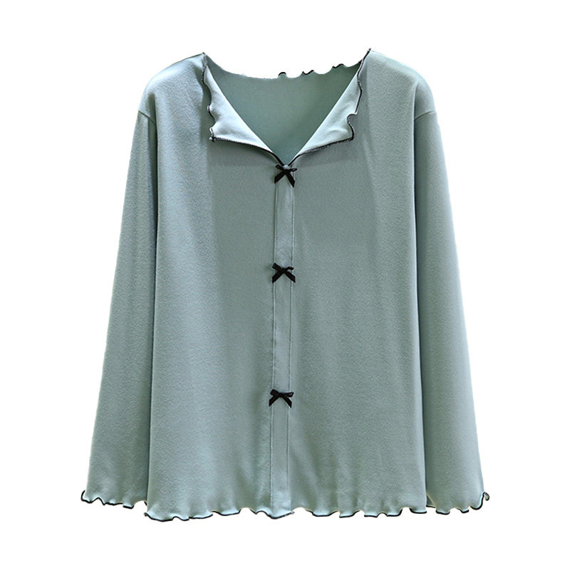 德绒翻领蝴蝶结上衣女冬季加厚保暖睡衣上装居家大码加绒长袖T恤,淘宝优惠券,粉丝福利购,淘宝优惠卷