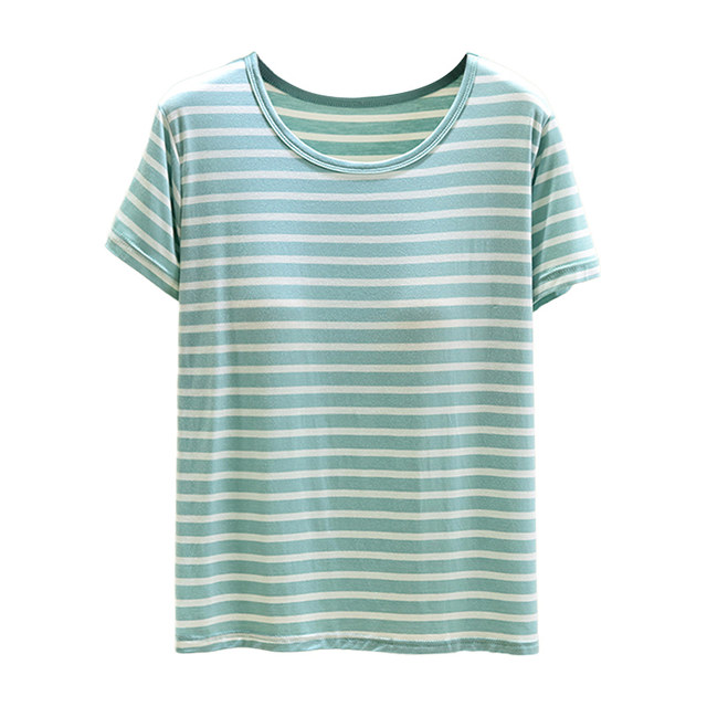 ເສື້ອຍືດແຂນສັ້ນ Modal ຄໍຮອບເອິກ padded striped T-shirt