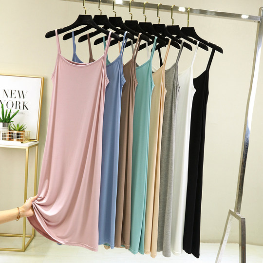 Modales Strapskleid für Damen, Sommer, einfarbig, innen, ärmellos, große Größe, lockeres Westenkleid, lässiger Hosenträgerrock mit Bodenbildung