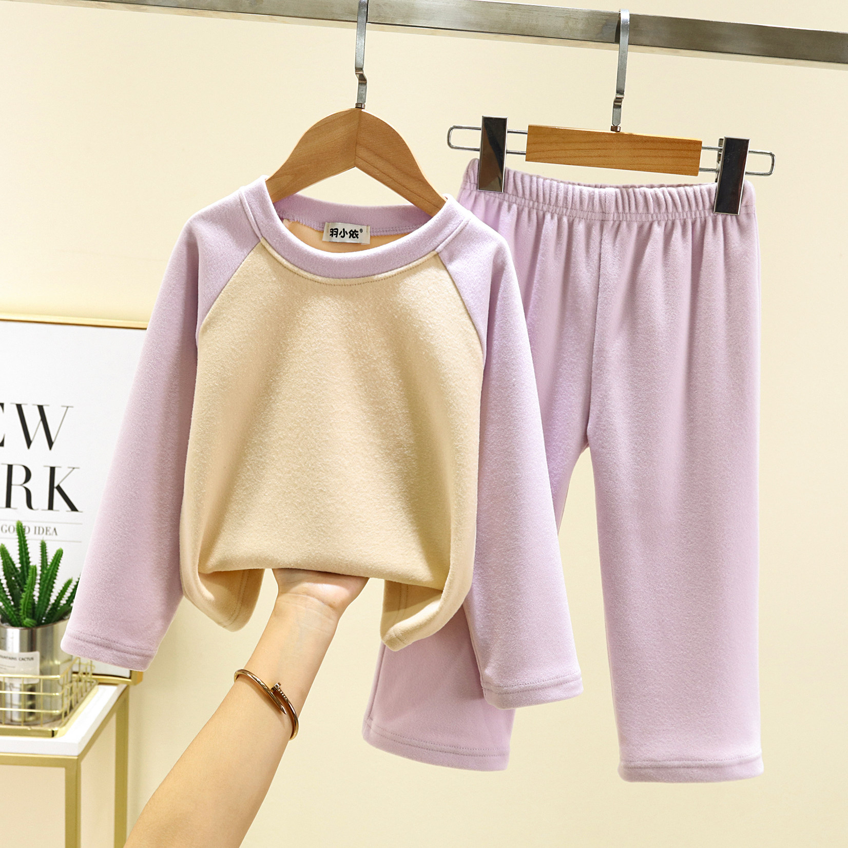 儿童德绒家居服冬加绒保暖宝宝宽松睡衣厚款男女外穿拼色休闲套装,淘宝优惠券,粉丝福利购,淘宝优惠卷