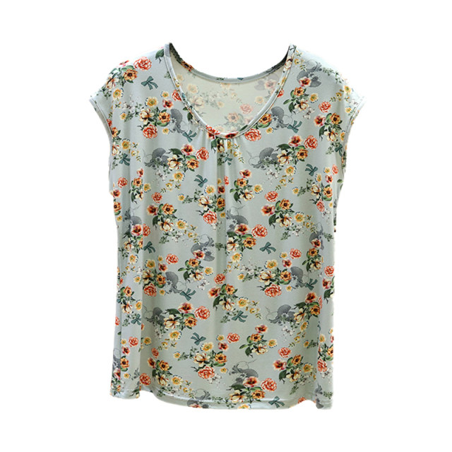 Modal crew neck printed top sleeveless