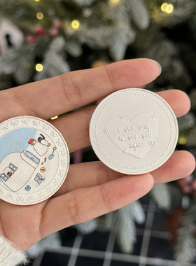 小红书企鹅硬币纪念币钥匙扣 复古卡通小众收藏小礼物钥匙扣