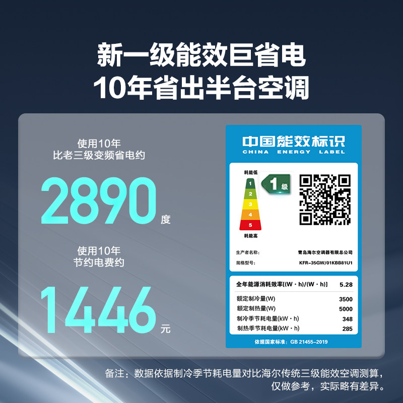 海尔大1.5匹空调挂机变频一级 海尔简橙空调