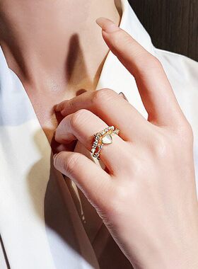 小众设计戒指女轻奢感食指戒指新款可调节镂空爱心开口戒指