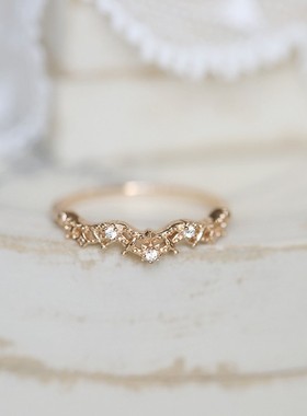 夏季新品日系轻奢电镀黄金色 精致镂空花纹 树叶高级感百搭戒指