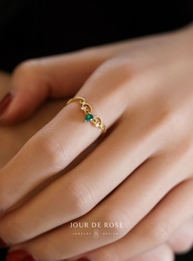 《公主假日》18k金色祖母绿开口戒指环女复古典雅设计感气质轻奢
