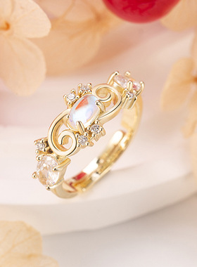 月光石皇冠活口戒指小众设计高级感恋人指环百搭轻奢开口首饰品