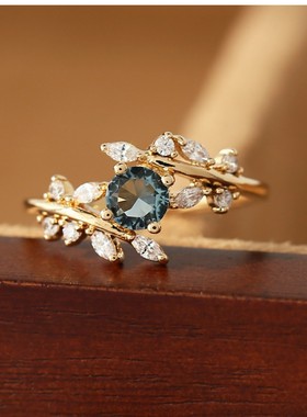 超美高级感少女文艺手绳法式墨蓝色仿水晶枝蔓戒指小众轻奢女饰品