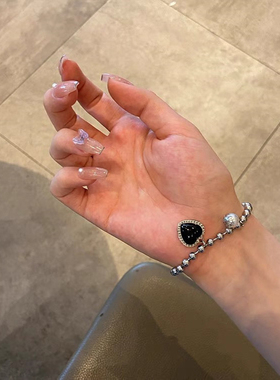 2025新款黑色爱心珍珠ins男手链