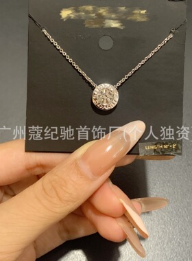 跨境COA蔻家项链女水晶单钻欧美镶钻C字圆包吊坠锁骨链情人节礼物