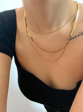 JILIFANG不掉色欧美个性简约百搭时髦双层三层叠戴蛇骨炼锁骨项炼