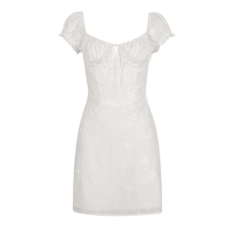 ITSNIKAR【白蝴蝶】法式复古方领刺绣连衣裙女早春芭蕾风短袖裙子,淘宝优惠券,粉丝福利购,淘宝优惠卷