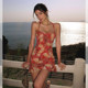 ITSNIKAR retro red floral dress for women summer sexy halter neck halter skirt seaside backless vacation skirt