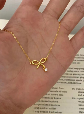 超仙蝴蝶结锆石项链女轻奢小众设计简约百搭甜美气质锁骨链送女友