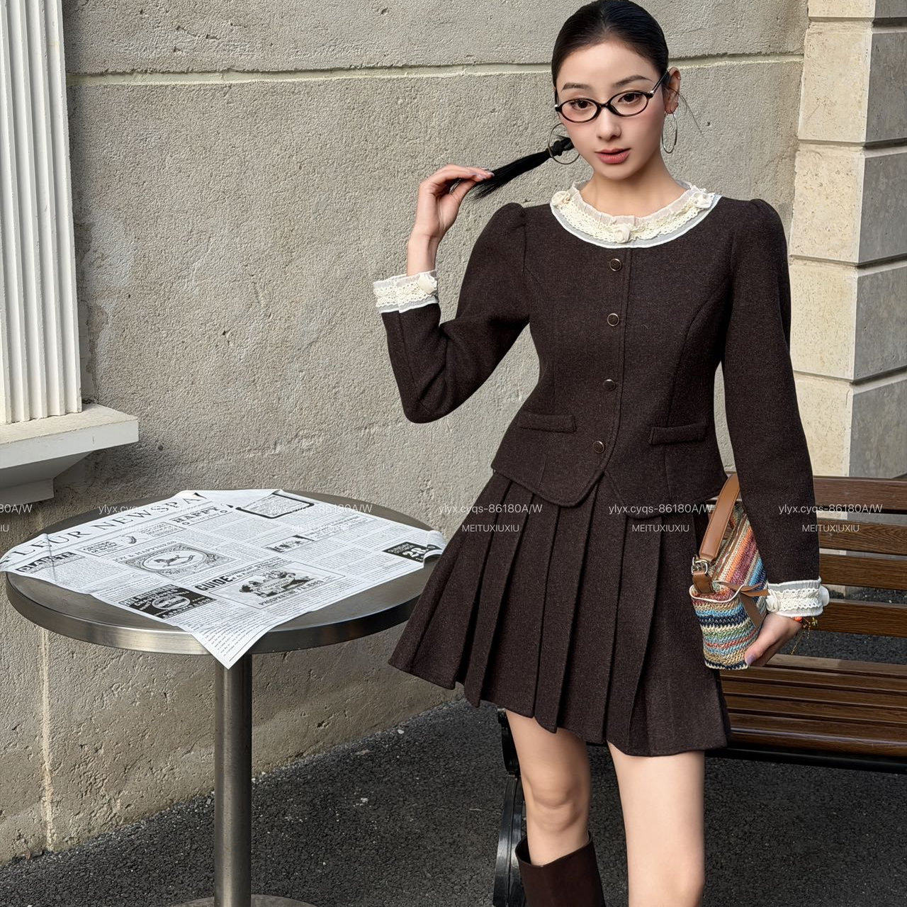 雨恋依香千金风学院风针织开衫百褶裙两件套女冬季显瘦套装86180,淘宝优惠券,粉丝福利购,淘宝优惠卷