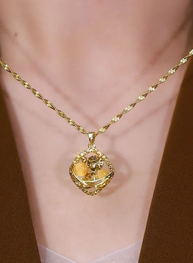 轻奢小众金色几何猫眼石项链