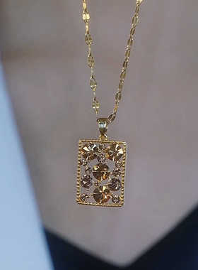 爆款满钻方形轻奢ins时尚锁骨链