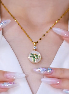 新中式竹报平安吊坠项链