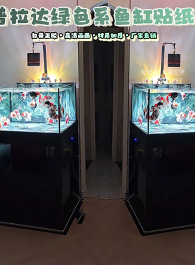 5d立体高清图大理石生态溪流缸造景壁画鱼缸背景冰丝蓝玉专用贴纸
