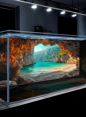 3d防水带胶高端2026新款鱼缸背景贴纸5d立体高清图洞穴渐变画