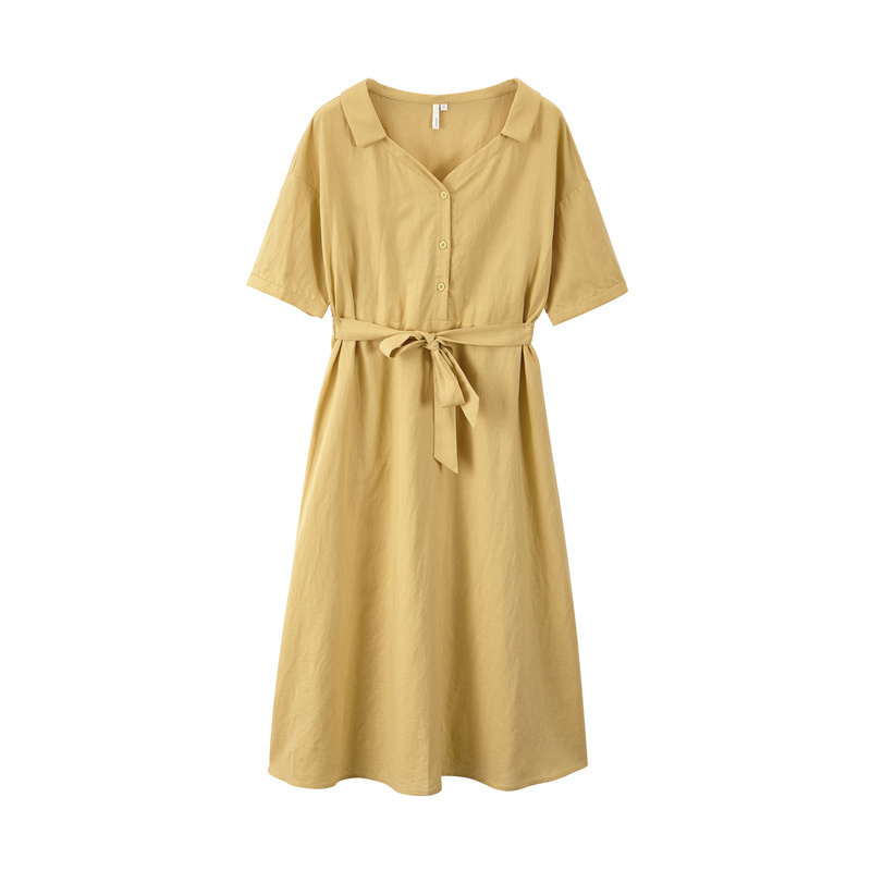 茵曼旗舰店文艺棉麻短袖2020连衣裙 茵曼田田极客连衣裙