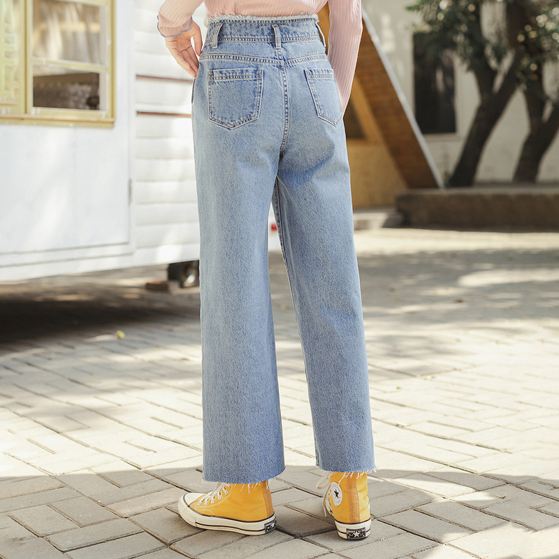 茵曼直筒宽松秋季2020年新款牛仔裤 茵曼田田极客牛仔裤