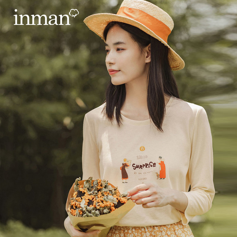 茵曼纯棉七分袖2020年新款潮中t恤 茵曼田田极客T恤