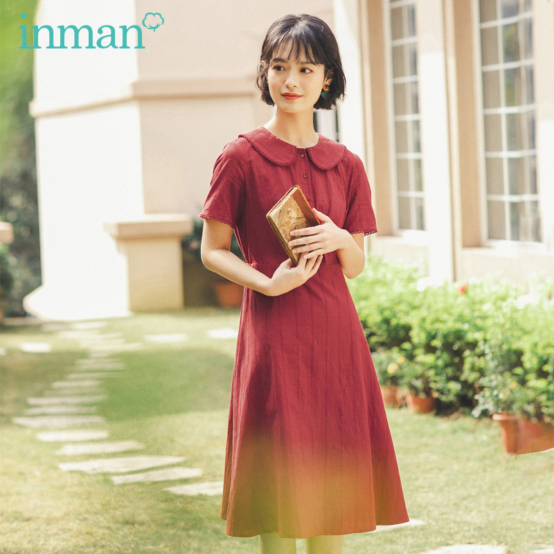 茵曼旗舰店娃娃领法式复古潮连衣裙 茵曼田田极客连衣裙