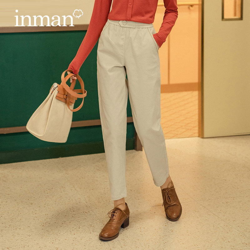 茵曼西装裤直筒宽松高腰垂感西裤 茵曼田田极客休闲裤