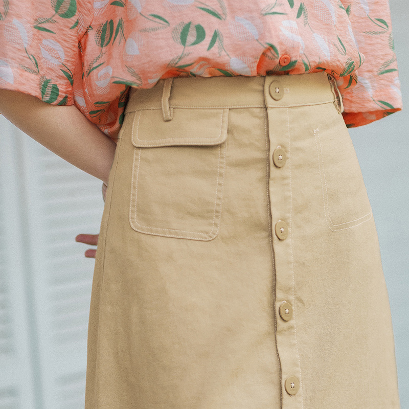 茵曼棉麻半节女2020夏装新款半身裙 茵曼田田极客半身裙