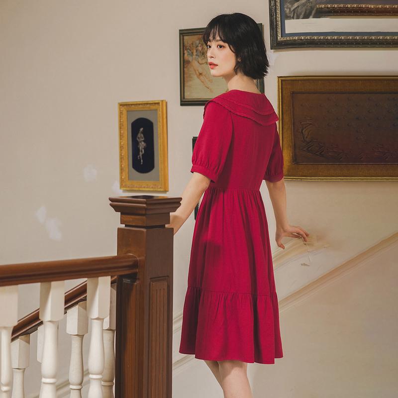 茵曼旗舰店娃娃领短袖连衣裙女2020 茵曼田田极客连衣裙