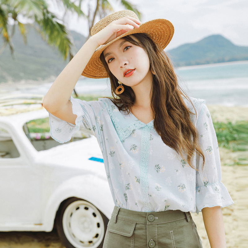 茵曼旗舰店法式短袖女2020夏装衬衫 茵曼田田极客衬衫