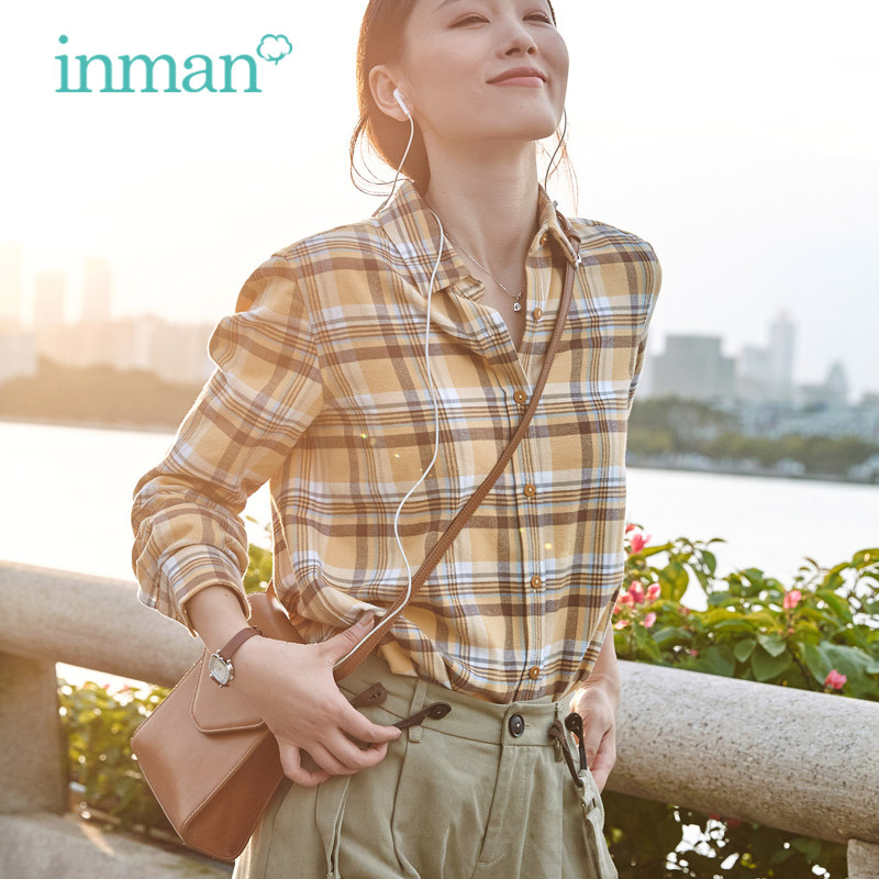 茵曼磨毛格子女小个子小款2020衬衫 茵曼田田极客衬衫