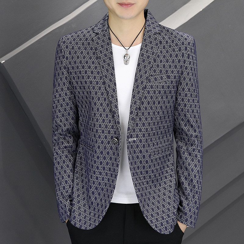 啄木鸟灰色休闲西服春秋季男装2024新款上衣修身便服单西装薄外套