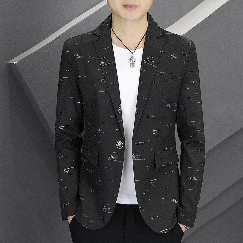 啄木鸟灰色休闲西服春秋季男装2024新款上衣修身便服单西装薄外套