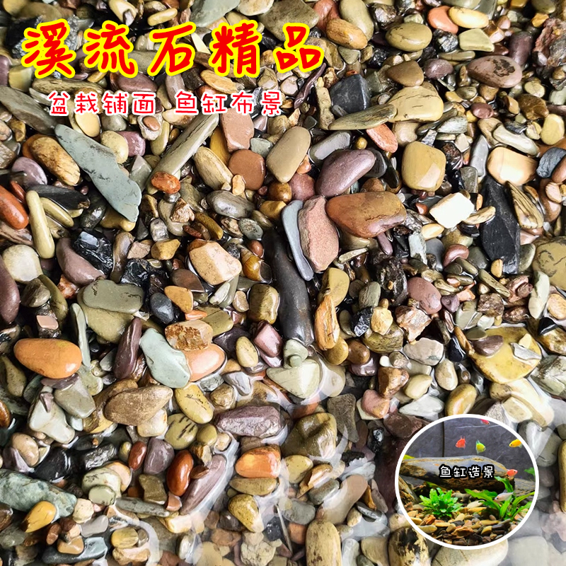 溪流石原石天然溪流沙鱼缸造景装饰铺底彩色鹅卵石鱼缸石头子铺底 - 图0