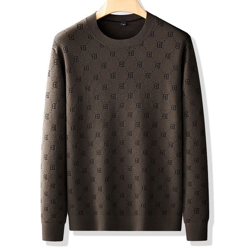 秋季新款提花长袖毛衣男大码打底衫胖子圆领宽松针织衫套头上衣服,淘宝优惠券,粉丝福利购,淘宝优惠卷