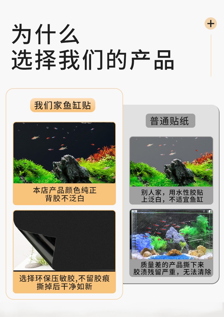 鱼缸背景贴纸鱼缸贴纸缸内外自粘纯黑不泛白不透光不留胶鱼缸壁纸-图1