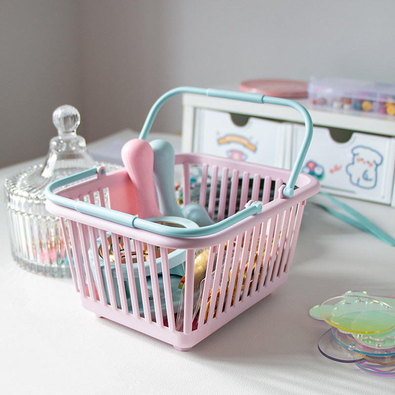 ins桌面收纳篮迷你超市购物篮可爱粉色蓝色摆件装饰拍照道具包邮,淘宝优惠券,粉丝福利购,淘宝优惠卷