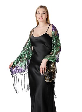 欧美风彩色亮片绣花披肩节日狂欢舞会派对舞台表演礼服圣诞围巾