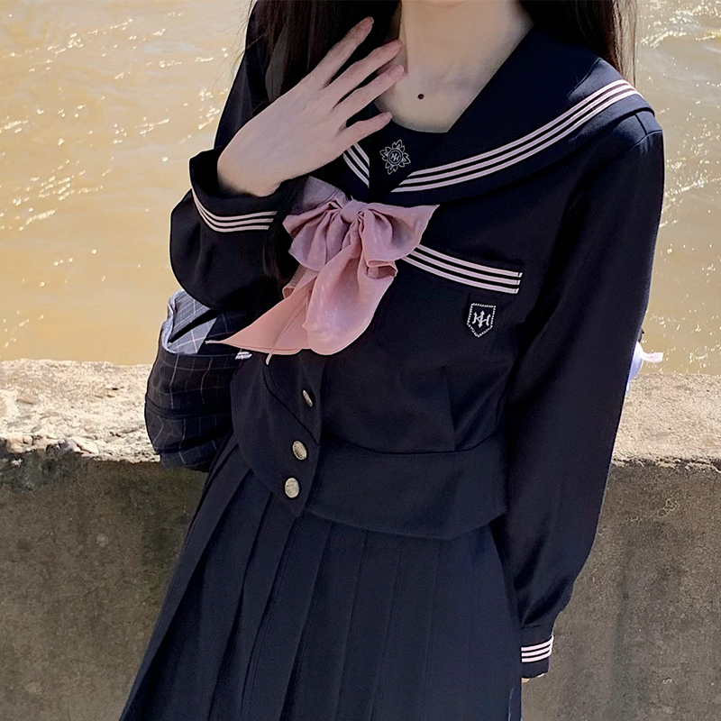 【梗豆物语】*抚蝶女子*原创款jk制服绀粉水手服套装长袖中间服 - 图2