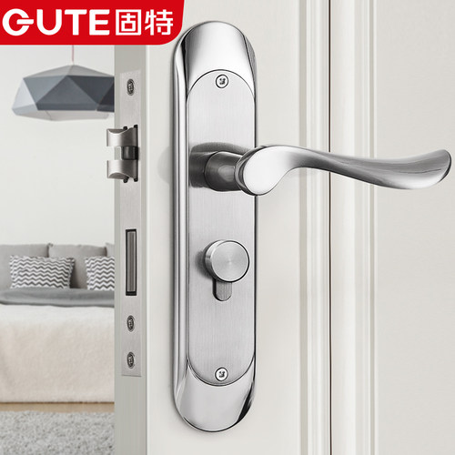 固特室内卧室房门锁可调节免改孔锁黑色家用实木门把手通用型锁具 - 图2