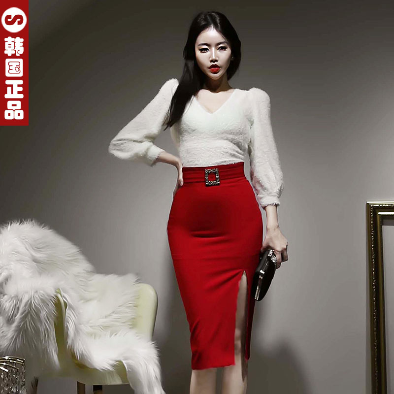 韩国代购东大门高腰半身裙中长款性感包臀女人味OL通勤气质一步裙