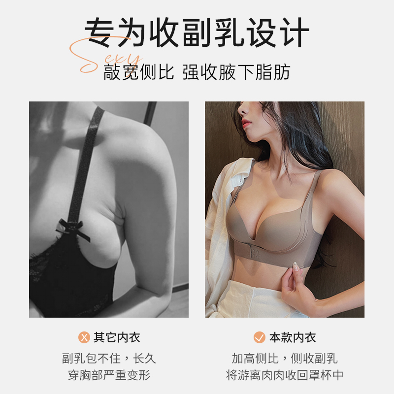 内衣女聚拢小胸显大防外扩上托防下垂收副乳文胸罩无痕无钢圈前扣-图3