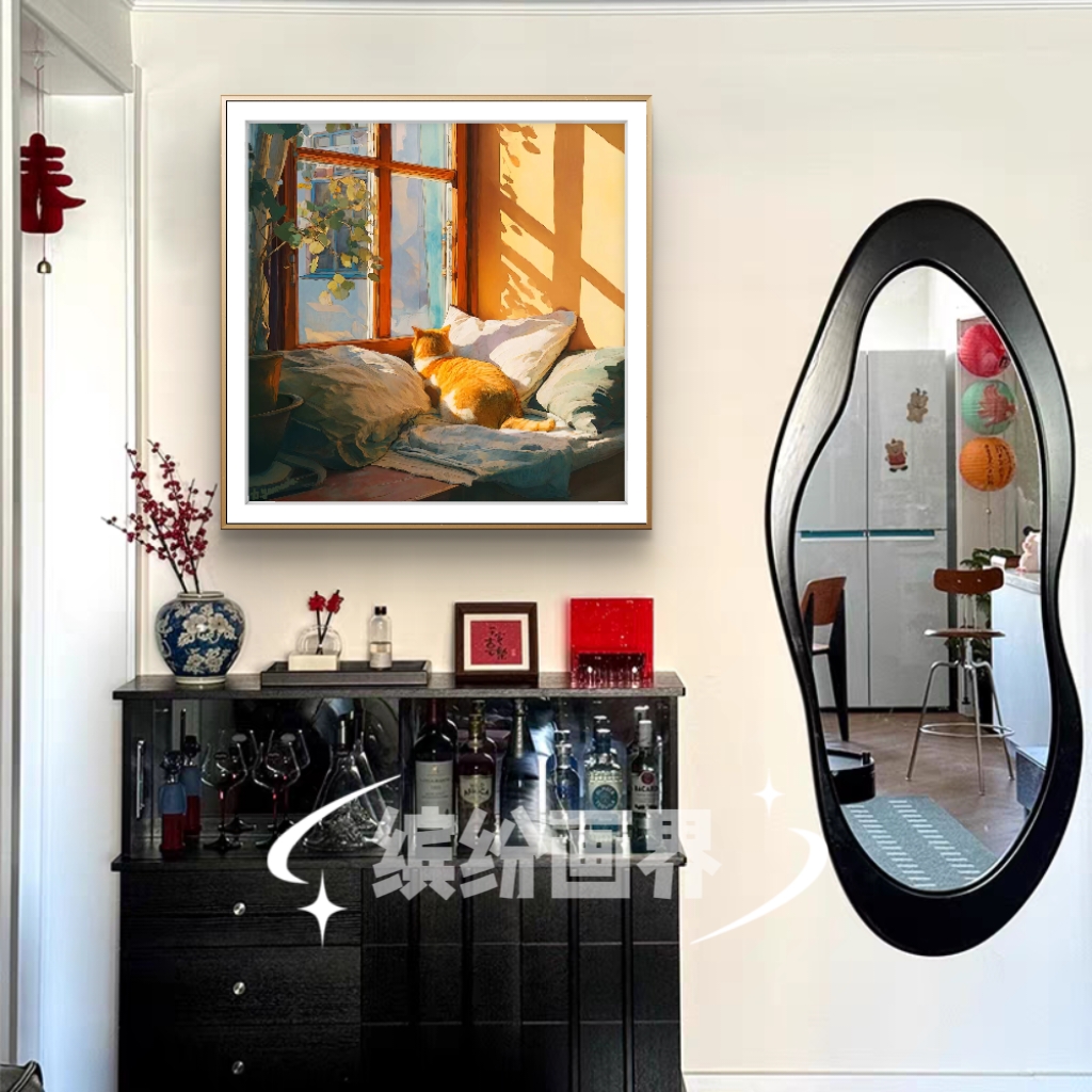 窗台的猫复古客厅风景装饰画卧室餐厅挂画美式玄关现代简约壁画 - 图0
