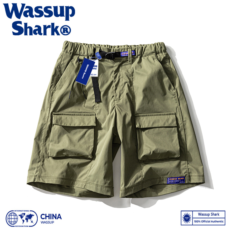 Wassup Shark美式工装短裤男女夏季潮牌宽松休闲运动机能五分裤薄 - 图1