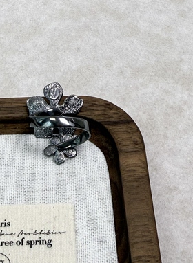 意大利进口 925银镀黑银技术 双花戒指 开口可调节A156