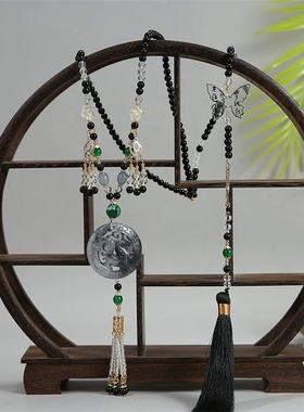 新中式国风背云流苏串珠璎珞项链女小众设计毛衣链马面裙旗袍配饰